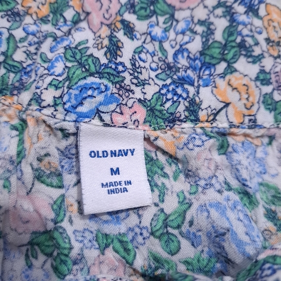 Old Navy | Blue Multi color floral wide neck button up women's shirt - Picture 8 of 9